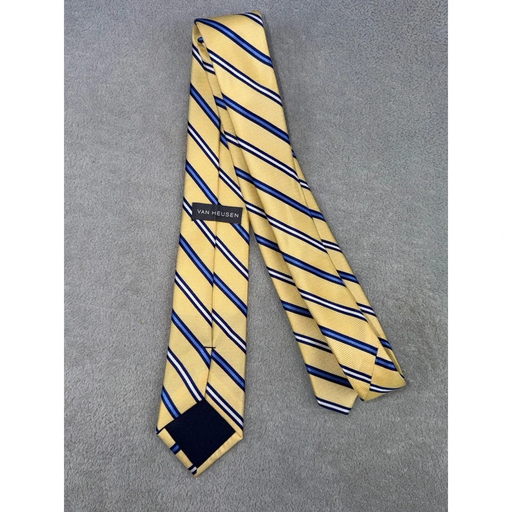 Van Heusen Boys Yellow Striped Necktie Navy‎ Blue White Formal Classic Tie